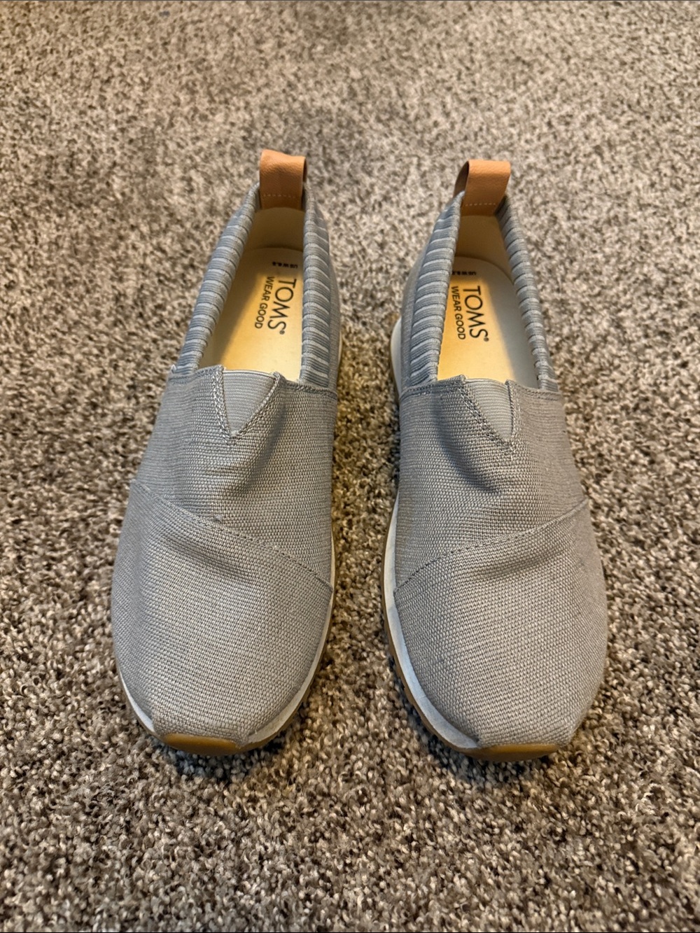 TOMS Light Gray Canvas Slip-On Sneakers with Tan Heel Tabs